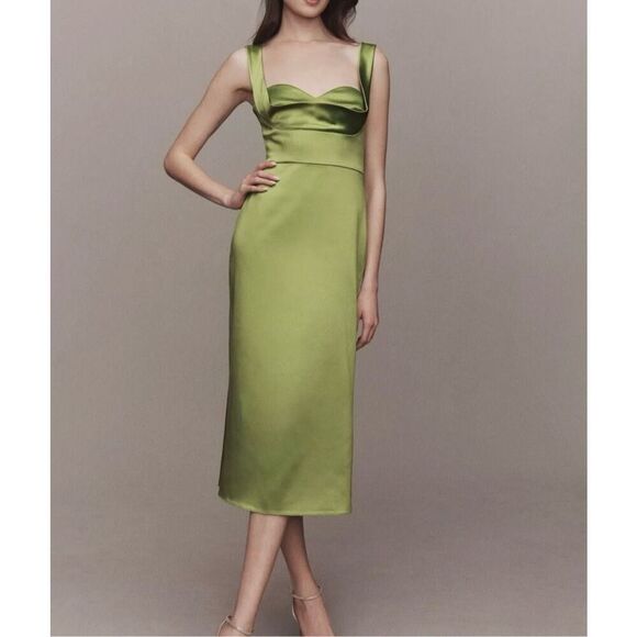 NWT BHLDN Leah Sleeveless Sweetheart Stretch, Satin Midi Dress Women's Small - Picture 1 of 13